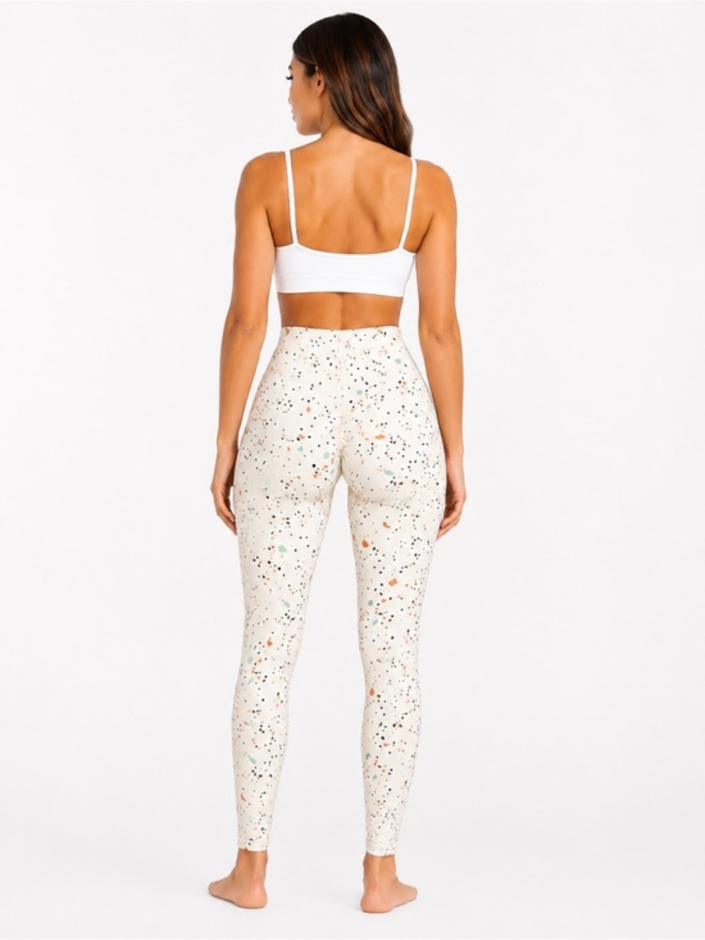 High-Rise Speckle Print Leggings - Cream
